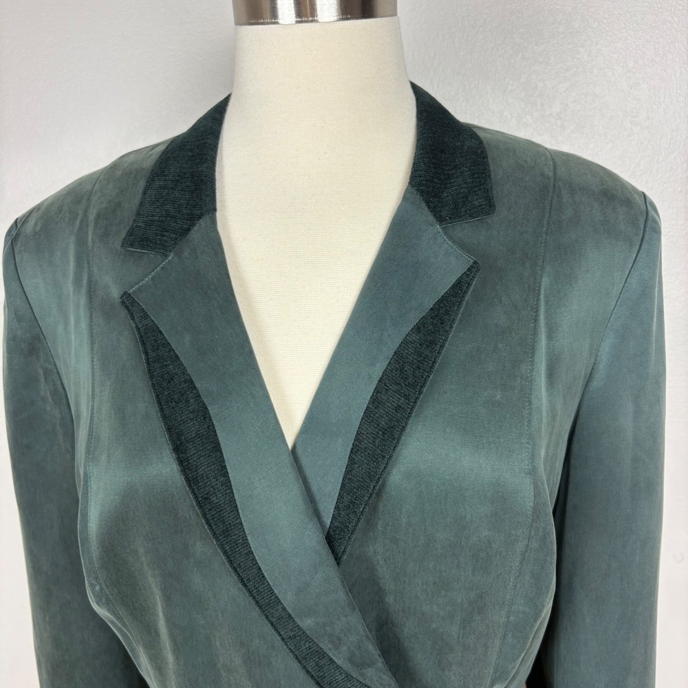 Dorothy Schoelen Platinum Vtg Wrap Jacket Blazer Size L Dark Green Chenille Trim - Picture 3 of 13